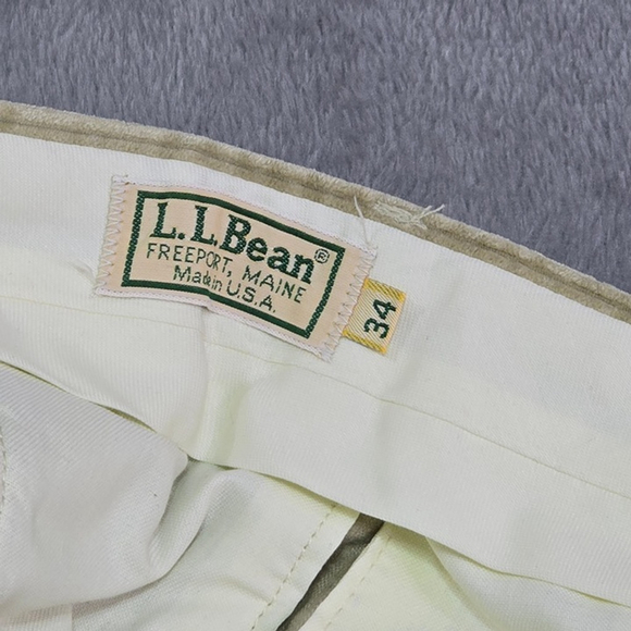 Vintage LL Bean Corduroy Pants Mens 34 Beige Pleated Wide Wale USA - Picture 4 of 12